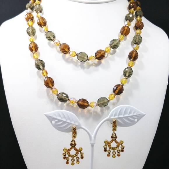 Joan Rivers Yellow Topaz Green Glass Bead Necklace & Post Drop Earrings, 1990s - Picture 10 of 10